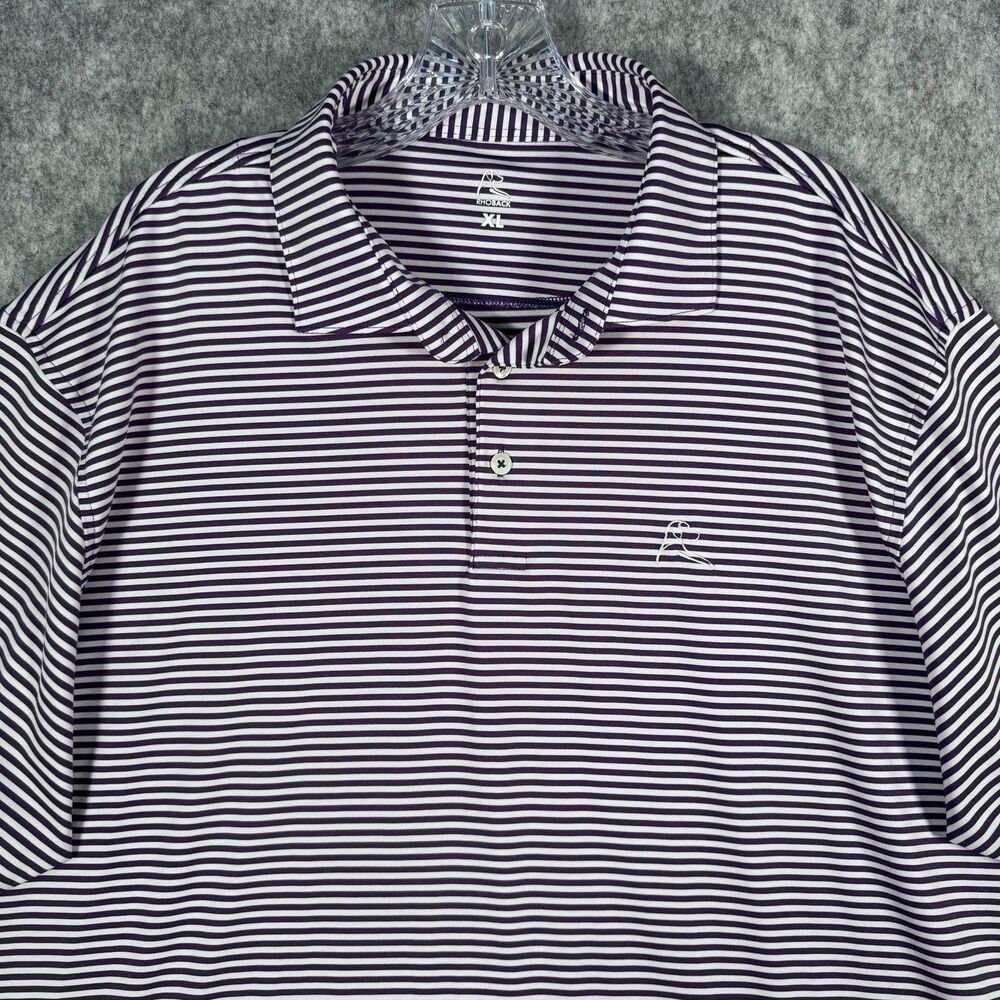 Rhoback Golf Polo Shirt Mens XL Purple Striped Short Sleeve Office Casual